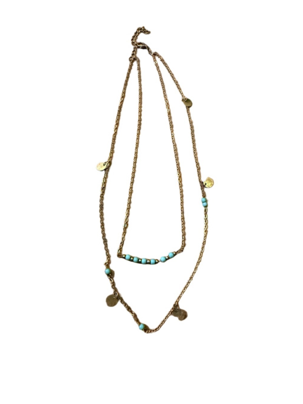 Gold Turquoise Layered Chain Adjustable Necklace